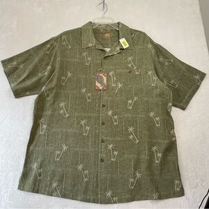 Roundtree & Yorke Caribbean Mens SILK Hawiian Shirt Green NWT Tall Man Size 2XT
